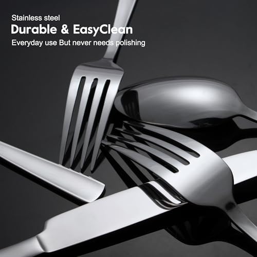 65 Piece Silverware Flatware Cutlery Set, Stainless Steel Fork Spoon Knife Sets for 12, Dishwasher Safe,Ergonomic Design Size and Weight