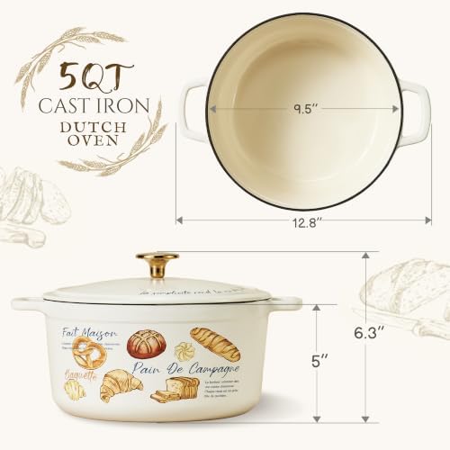 CAROTE Enameled Cast Iron Dutch Oven, 5QT Pot with Lid & Gift Box