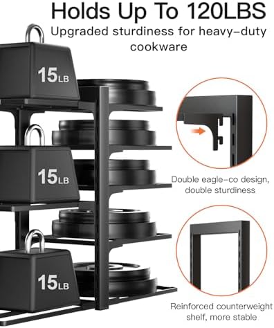 ORDORA Pots and Pans Organizer Under Cabinet 15.8", 8-Tier Adjustable Black