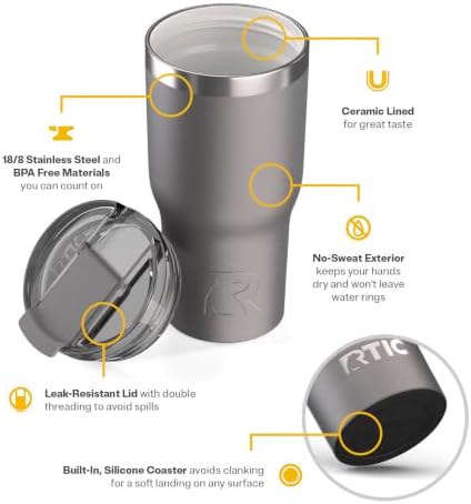 RTIC 20oz Essential Tumbler with Lid, Ceramic Lined, Graphite