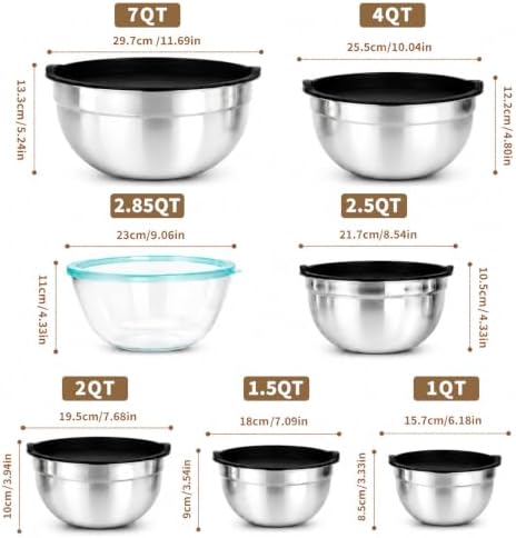 7PCS Mixing Bowls with Airtight Lids Set, Microwave-Safe Glass Mixing Bowl