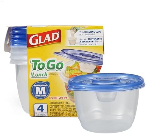Glad GladWare To Go Lunch Containers with Dressing Cup, 32 oz, 4 Count (Pack of 6)