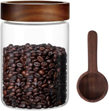 28 Fl oz Glass Food Storage Jar with Airtight Wooden Screw on Lid and Scoop