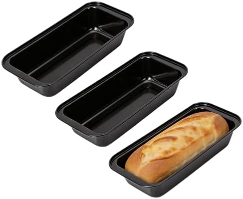3 Pack Carbon Steel Bread Loaf Pans for Baking, Black, 6 x 3 Inch