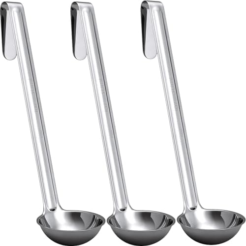 Super Sturdy, Ergonomic 1 Oz. Soup Ladle 3 Pk. Stainless Steel Ladles with Long Handles. Best Kitchen Accessories for Stirring, Portioning and Serving Soups, Chili and Stew in Restaurants and at Home