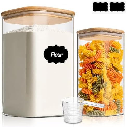ComSaf Glass Storage Containers with Bamboo Lids 1.6/4.6 Qt 2 Pack