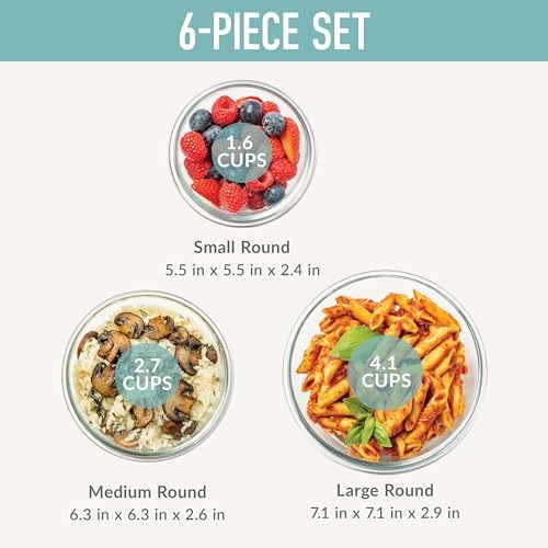 Bentgo Glass Leak-Proof Food Storage Set, 6 Piece, Airtight Lids, BPA-Free