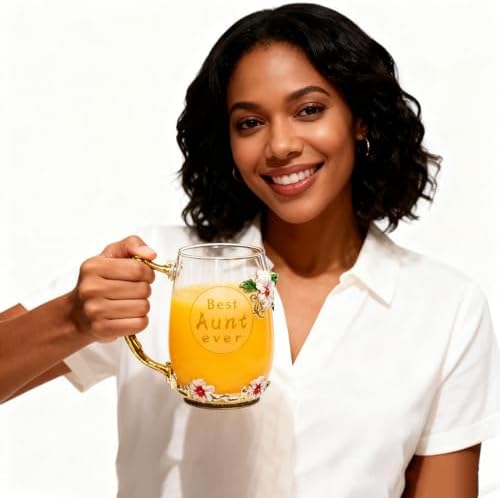 Best Aunt Ever Printed Flower Tea Glass - Hidden in Socks, Perfect Christmas Thanksgiving Gift for Aunt Auntie or Neighbor