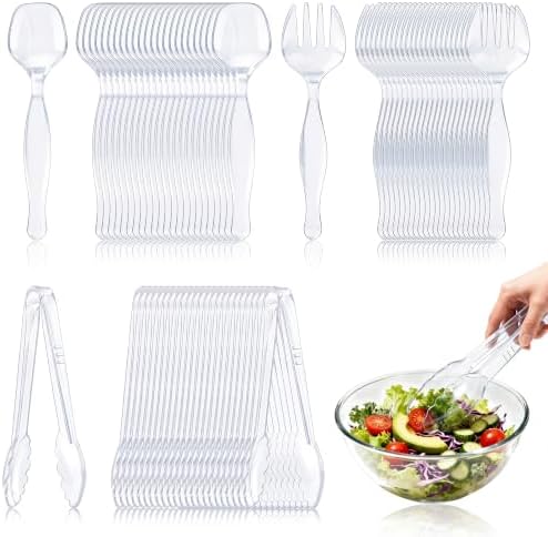 72 Pcs Clear Plastic Serving Utensils Set, Spoons Forks Tongs 9 inch