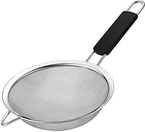 Fine Mesh Strainer with thermo plastic rubber handle - Sieve Fine Mesh Stainless Steel - Ideal to Sift Flour, Icing Sugar, Fruits and Vegetables (5.5 Inches)