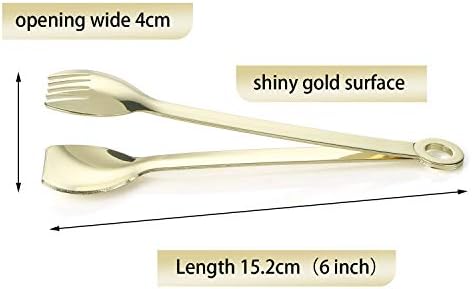 MSY BIGSUNNY Mini Appetizer Tongs Stainless Steel Set of 4, Metal Small Serving Tongs, 6 Inch(15.2cm, Golden)