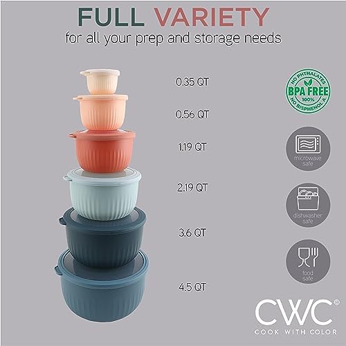 COOK WITH COLOR Prep Bowls with Lids- Wide and Deep Nesting Plastic Small Mixing Bowl Set with Lids, 12 Piece Set - Deep Bowls, Multicolor