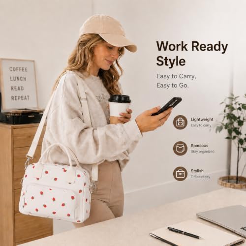 LOVELYWIND Large Insulated Lunch Bag Women, Cute Strawberry Lunch Box 12L