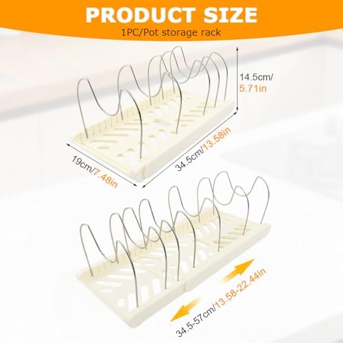 Pots and Pans Organizer for under Cabinet, Expandable Pot Lid Holder with 10 Adjustable Compartment, Pan Organizers inside Cabinet for Lids, Bakeware, Cutting Boards(COLOR:White)