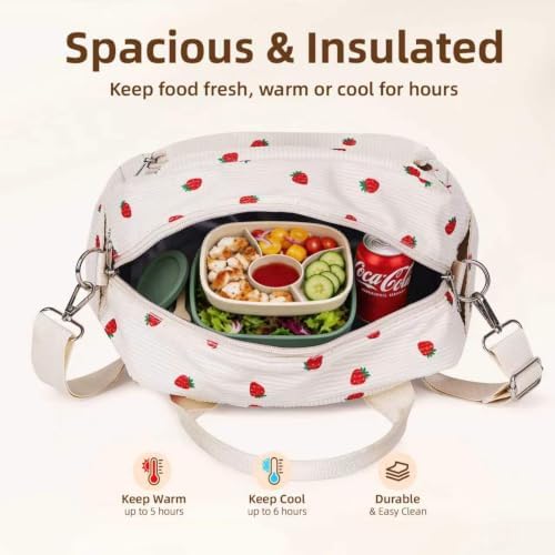 LOVELYWIND Large Insulated Lunch Bag Women, Cute Strawberry Lunch Box 12L