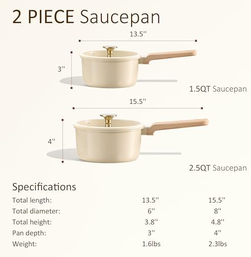 CAROTE Ceramic Nonstick 1.5Qt & 2.5Qt Sauce Pan Sets with Lid