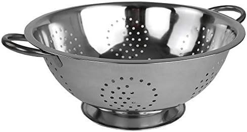 Metal Colander With Stainless Steel Finish By Home Basics, 5 QT | Medium Colander | With Easy-Grip Handles | Strainers and Colanders Perfect For Pasta and Veggies