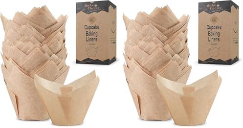 Bake Choice 100pcs Natural Jumbo Tulip Cupcake Liners for Baking, Unbleached Cupcake Liner, Greaseproof Parchment Paper Muffin Liners, Tulip Muffin Liners for Party, Christmas, Valentines (Pack of 2)