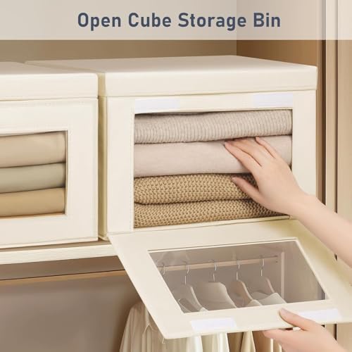 DIMJ Storage Bins with Lids - 8 Pack Large Fabric Closet Organizer with Window & Handles, Collapsible Decorative Storage Boxes for Shelves Under Bed, Books Clothes Blankets Sweaters Organization
