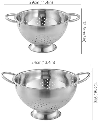 2 Pack Stainless Steel Colander Set with Handles - Heavy-Duty Nesting Strainers (5 Qt, 1 Qt) for Pasta, Rice, Vegetables, Rust-Proof Kitchen Drainer Bowls
