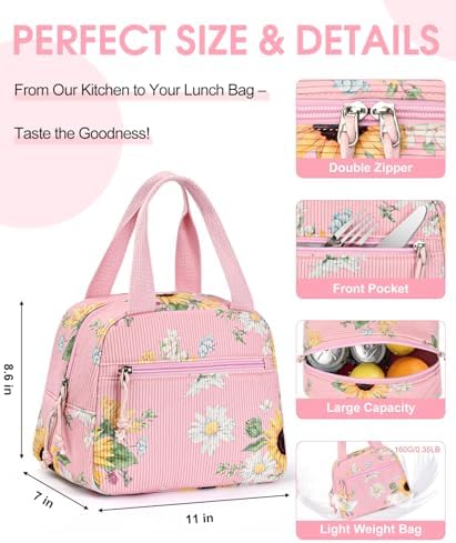 Lunch Bag for Women, Corduroy Large Insulated Lunch Box