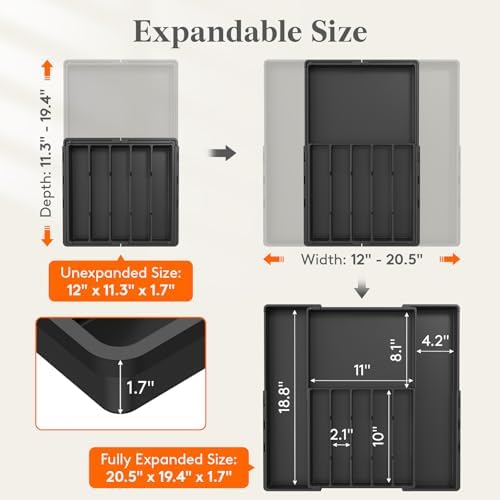 Lifewit Expandable Silverware Drawer Organizer, Utensil Tray for Kitchen