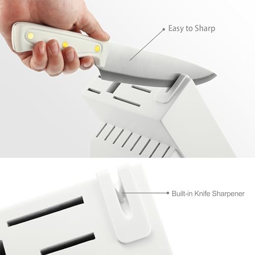 McCook Knife Set White Kitchen Knife Block Set w Built-in Sharpener