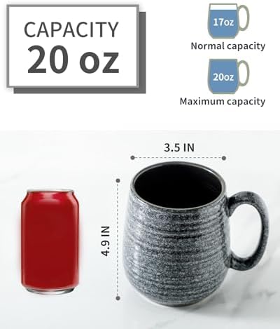 Hasense Large Coffee Mug, 20 oz Porcelain Coffee Cup with Big Handle Easy to Hold, Big Coffee Mug for Latte Coffee Tea Soup as Friend Gifts, Dishwasher and Microwave Safe, 1 PCS (Dark Grey)