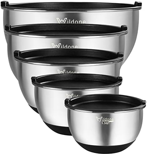 Wildone Mixing Bowls with Lids Set, Stainless Steel Mixing Bowls Set of 5