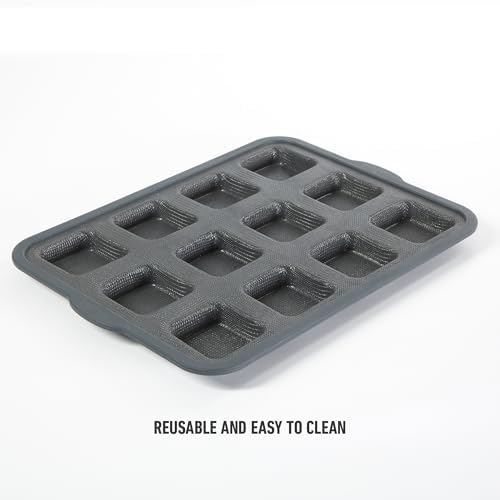 Calphalon Omni 12-Cup Brownie Pan with GlassFlex Technology, Flexible Silicone & Micro-Woven Glass Core for Ultra Airflow & Even Browning, Grey