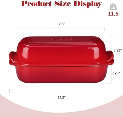 EDGING CASTING Enameled Cast Iron Loaf Pan with Lid, Bread pan, Dutch Oven Bread pan for Homemade Sourdough Bread Baking, 12.5x5.5 inch, 5qt, Red
