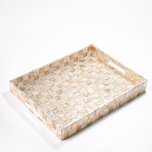 CHI AN HOME 16"x12" Capiz Shell Decorative Serving Tray with Handles, Ivory