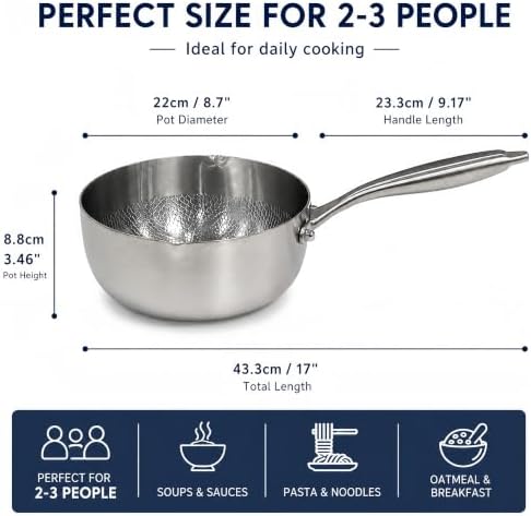 Titanium Saucepan with Lid, No Coating Non-Stick Titanium Pot（2.5 QT)