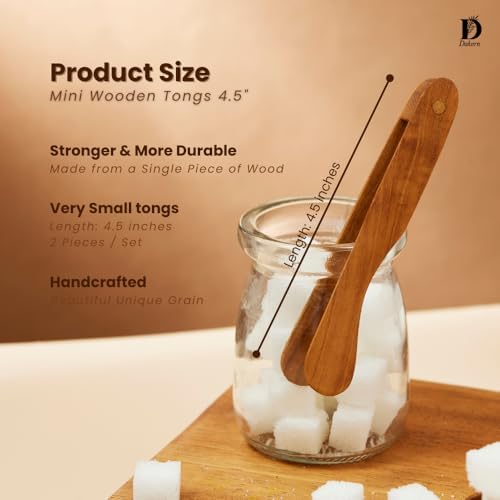4.5" Mini Wooden Tongs (2 Pcs) - Small Kitchen Tongs for Precision Serving and Cooking, Tea, Food, Snack, Sugar cube, Tiny