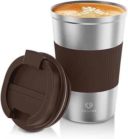 CS COSDDI 12 oz Coffee mug - Stainless Steel Coffee Cup with Leakproof Lid