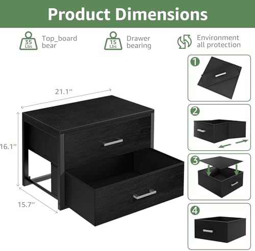 BOLUO Stackable Storage Drawers Closet Organizers and Storage Fabric 2 Drawer Dresser for Bedroom Set of 2 Black Modern