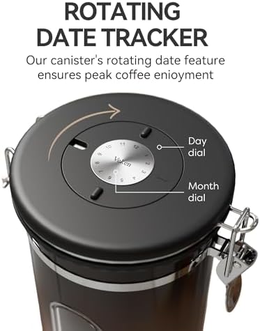 Veken Coffee Canister with Window, Airtight Stainless Steel Container,Date Tracker, Kitchen Food Storage Jars for Beans, Ground, Espresso, Rice,Tea,Sugar, Cereal, Gifts, Scoop,Copper, 22OZ (Pack of 2)