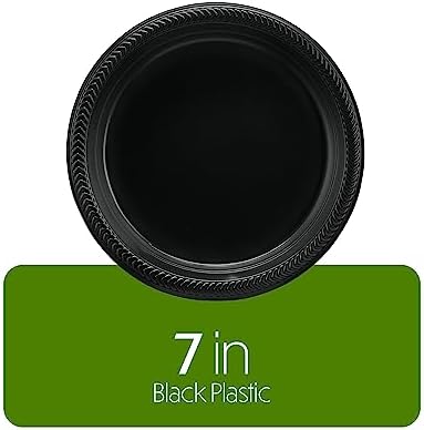 PLASTICPRO 400 PCS Black Plastic Plates Light Weight 7 Inch Plastic Dinner Dessert Appetizer Plates Black Plates Disposable for Party and Wedding