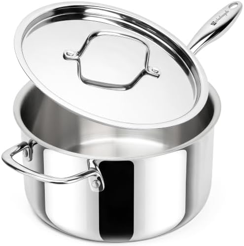 MICHELANGELO 4 Quart Stainless Steel Saucepan with Lid & Helper Handle