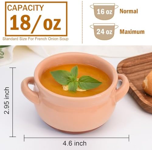 Vumdua Soup Bowls with Handles, 16 Oz Ceramic French Onion Soup Bowls - Stackable Oven Safe Bowls Serving Crocks for Soup, Cereal, Chilli, Pot Pies, Set of 4, White (Multicolor, 16 oz)