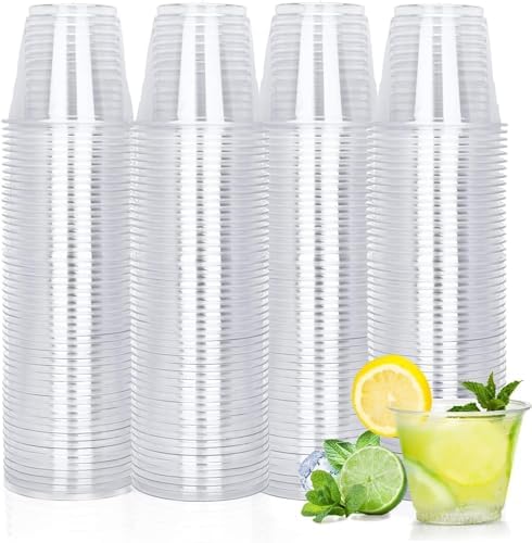 TashiBox 300 Pack 9 oz Clear Plastic Cups, Non Reusable Tumblers Crystal Clear PET Cups