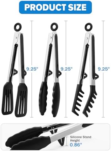 Kitchen Tongs for Cooking, Stainless Steel, Non Scratch Silicone Tip,3 Pack