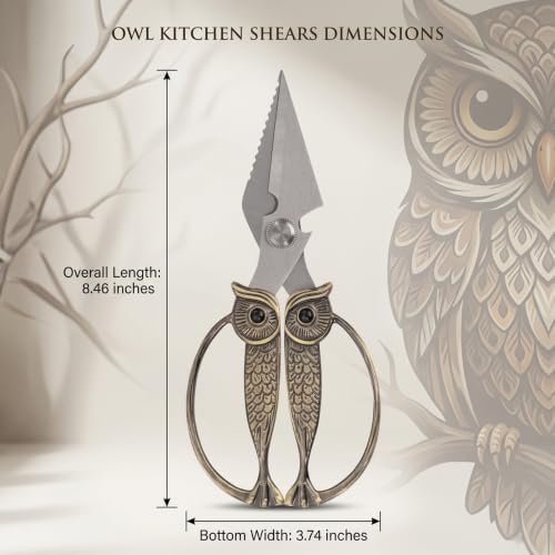 XSNBRD Heavy Duty Kitchen Scissors Bronzed Stainless Steel Owl Shears Large