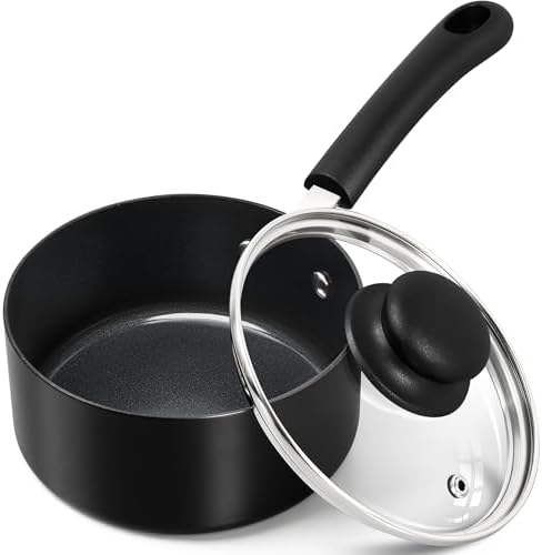MICHELANGELO Nonstick Saucepan with Lid, Ceramic Sauce Pan Sets, Easy to Clean Sauce Pans, Multi-Purpose Cooking Pots, 1QT, Black