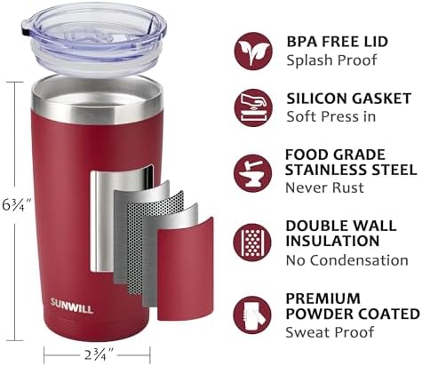 SUNWILL Coffee Tumbler, 20 oz Insulated Travel Mug Stainless Steel