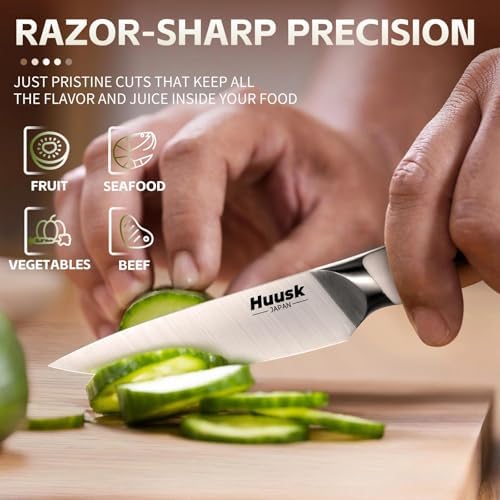Huusk Paring Knife Ultra Sharp - 3.5" Small Kitchen Knife, Ivory White Grip