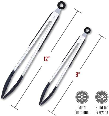 Kitchen Tongs Set, 2 Pack Stainless Steel with Silicone Tips