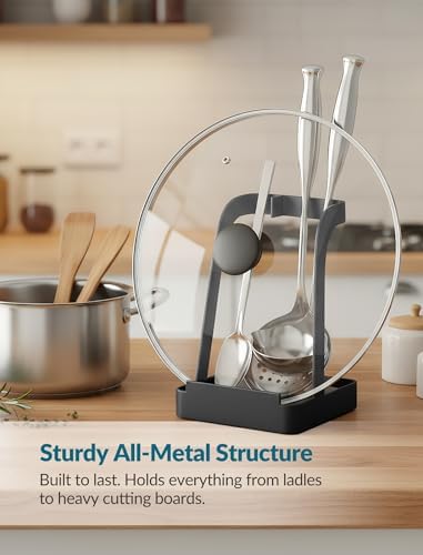 NiHome Pot Lid & Spoon Rest, Diatomite Tray Ladle Holder, Stove Top, Black