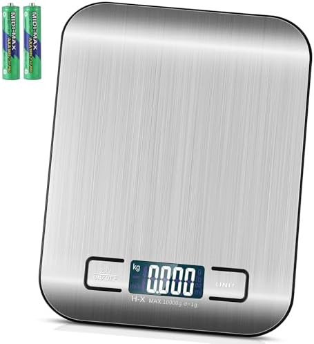 Digital Food Kitchen Scale, Stainless Steel, LCD Display, Precision Grams and Ounces for Baking, Cooking, Keto & Meal Prep, 11lb/5kg Capacity