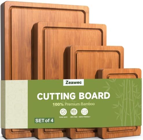 4-Piece Set Deep-Carbonized Bamboo Cutting Board for Kitchen, Natural
